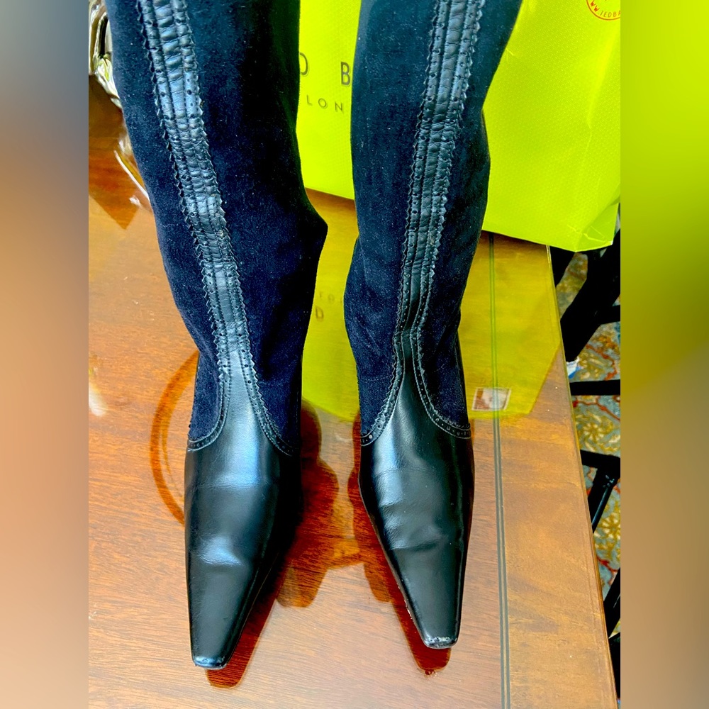 Franco Sartro leather/suede below the knee high boots sz 9M, scuffing on L toe